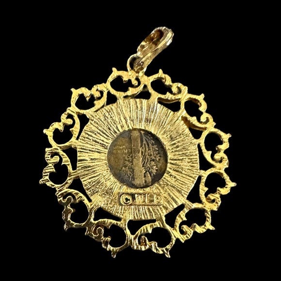 Vintage W.L.P. gold tone rhinestone gold 1941 mercury dime pendant 2” - Picture 3 of 5